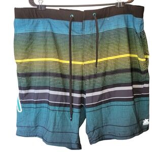 ZeroXposur Swim Trunks Mens‎ XXL 2XL Teal Koa Striped Stretch UPF 50 Quick Dry